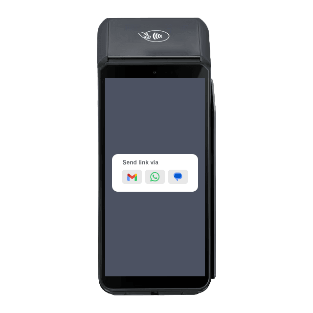 Enter the amount and customer details. Share via WhatsApp, SMS, or e-mail